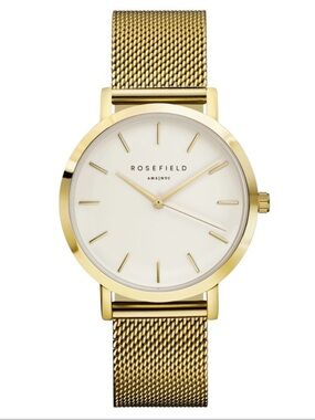 Rosefield Mercer Ladies' Gold Mesh Bracelet Watch - White Dial